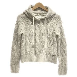 Abercrombie & Fitch Cropped Chunky Fisherman Cable Knit Hoodie Sweater Womens XS